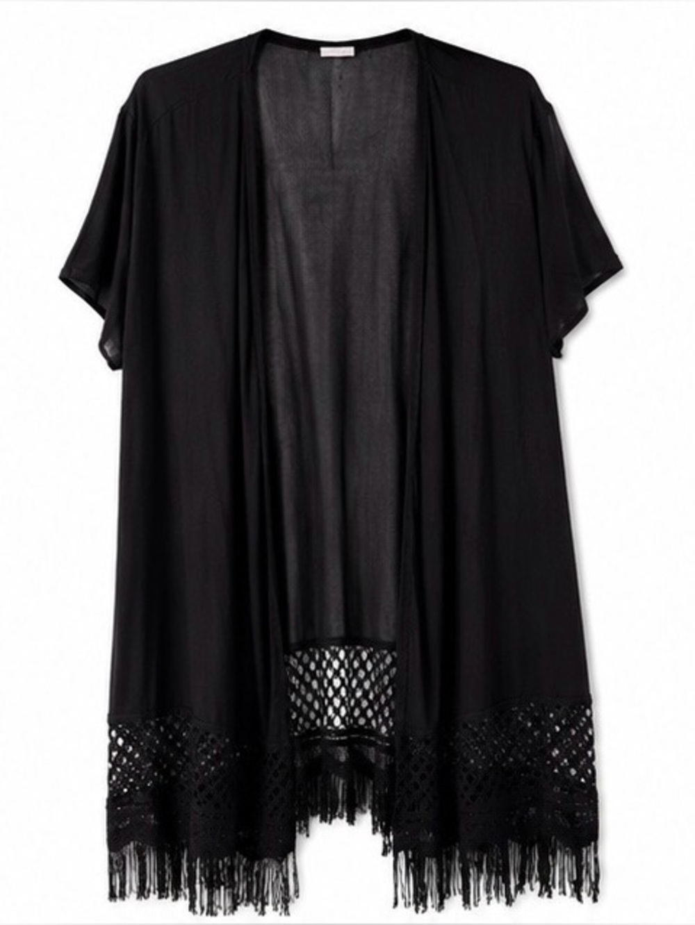 No Boundaries Black Crochet Fringe Kimono Cover Up